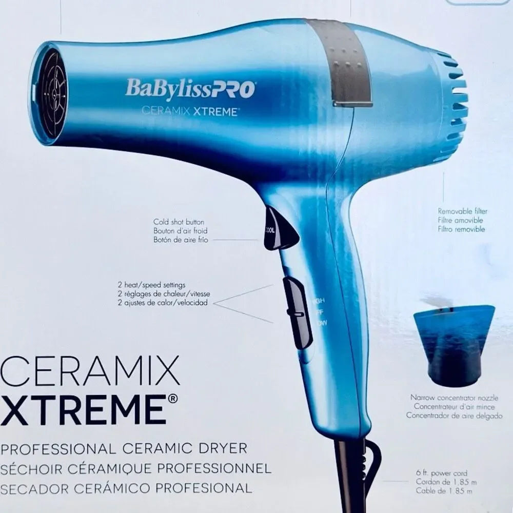 NWT Babyliss PRO Rare!!! Ceramix Xtreme 2000W Porcelain Ceramic Blue Hair Dryer